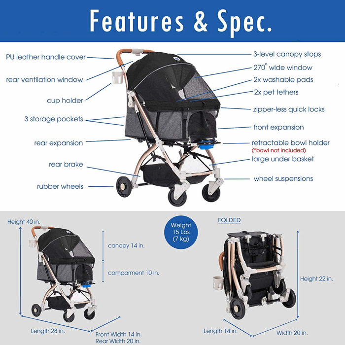 HPZ Pet Rover Lite Folding Standard Stroller & Reviews Wayfair